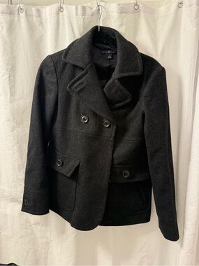 GAP Black Double-Breasted Wool Blend Pea Coat